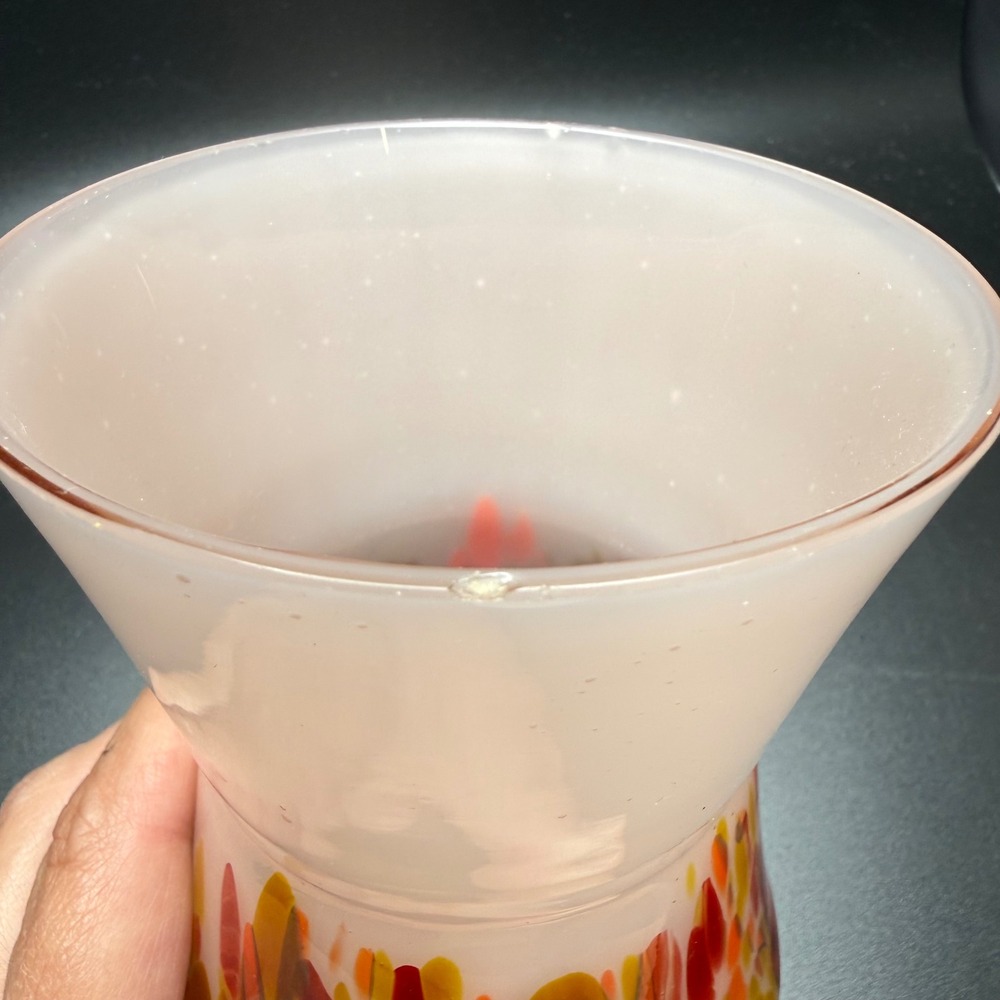 Vintage Czechoslovakia Spatter Glass Vase Pink Frosted Mid Century Art Glass - Picture 4 of 5